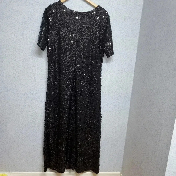 Vintage Cocktail Party Black Sequin VIJIV Festive Night Dress Size L - Picture 2 of 7